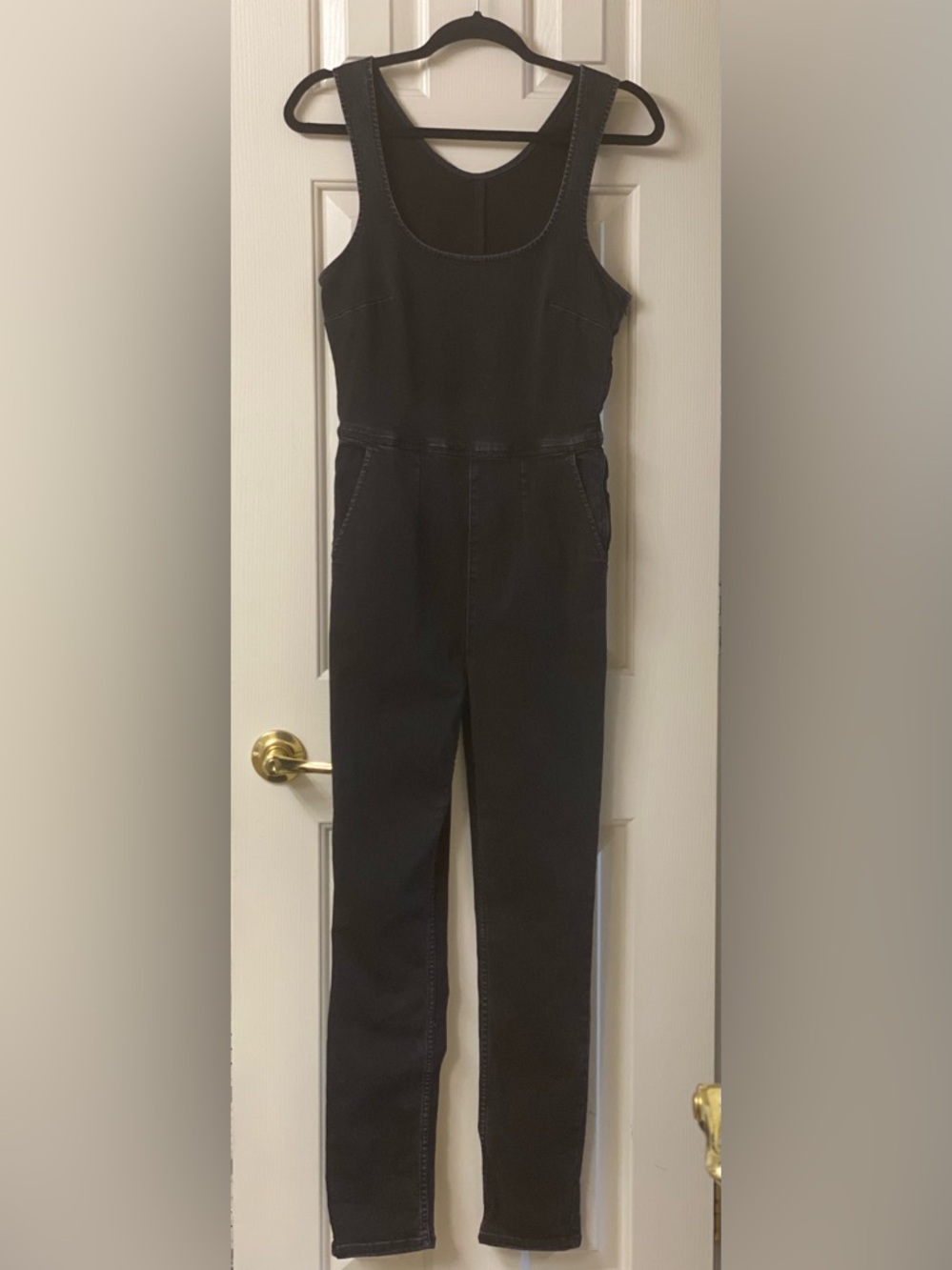 Free People Washed Black Denim Tank Jumpsuit Overalls - Size 4